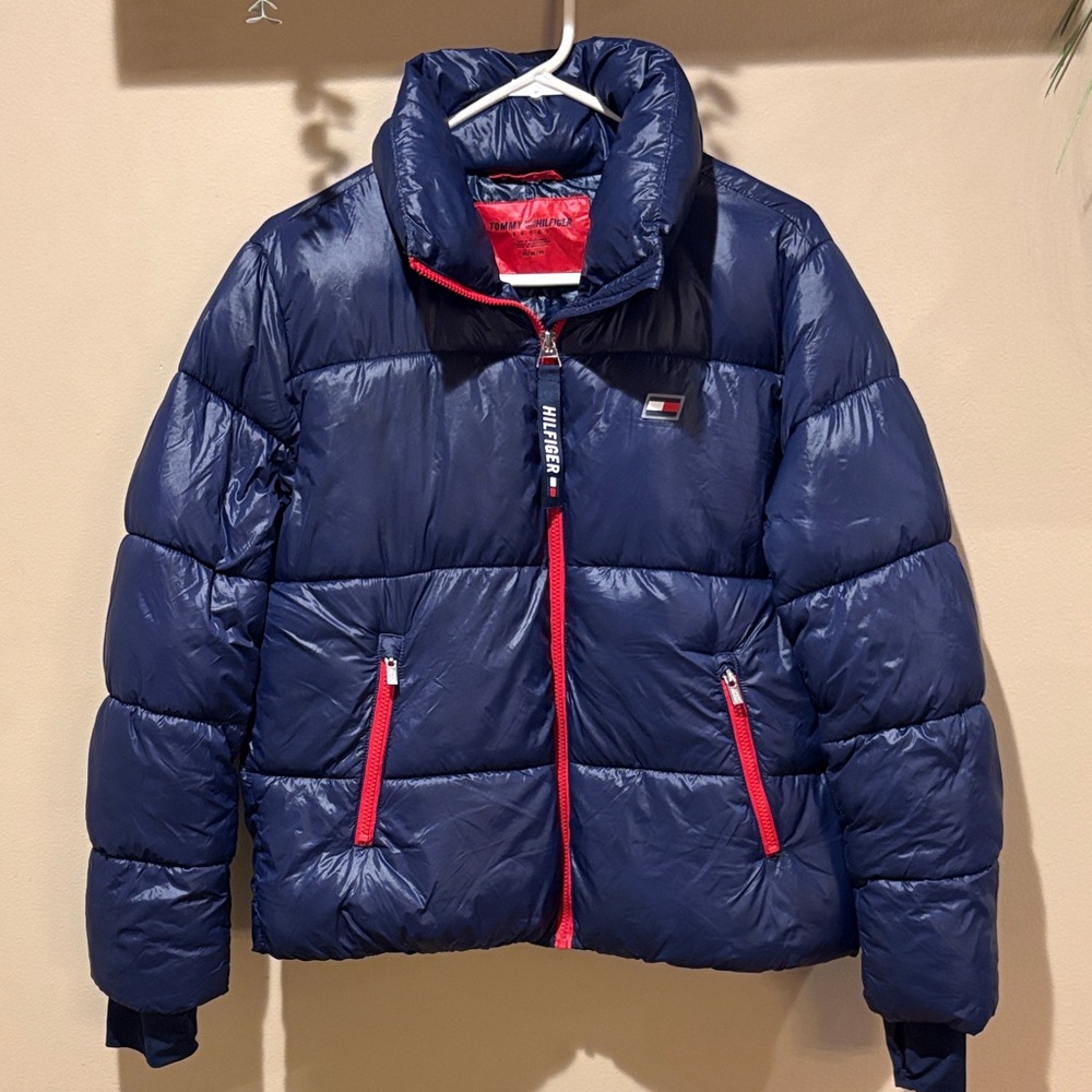Tommy Hilfiger Blue Puffer Jacket with Red Details